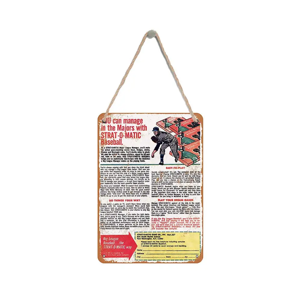 

Isaric деревянный подвесной знак 8X12 дюймов 1972 Strat-O-Matic бейсбольный Забавный деревянный знак