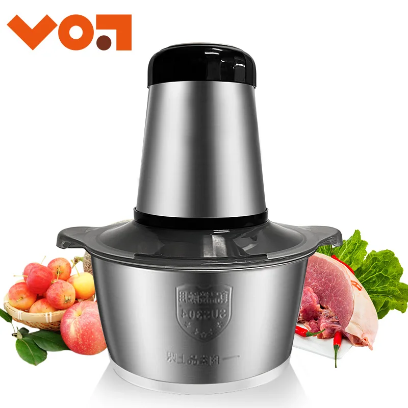 VOA 2 Speeds Electric Chopper Stainless Steel Meat Grinder Mincer Food Processor Slicer  2LCapacity Baby Supplement Machine