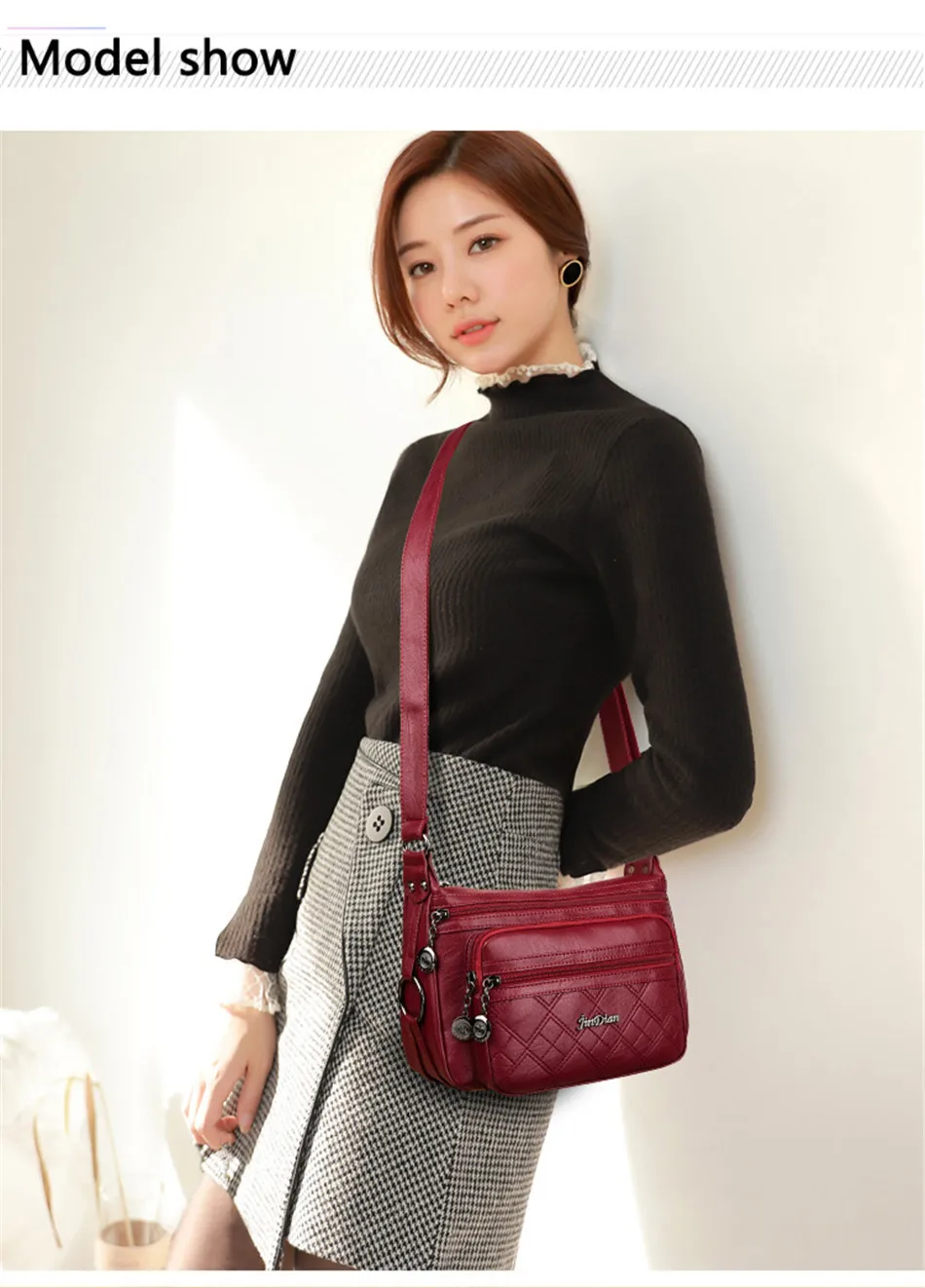 Three-layer zipper Women crossbody bags for women bag over shoulder High Quality Leather Messenger Bags sac a main tote Bolsas