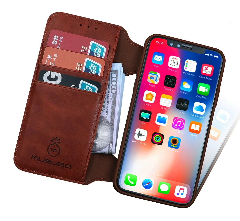 Musubo, роскошный кожаный чехол для iphone X, флип-чехол, силиконовый чехол, для iphone 8 Plus, 7, 6, 6s Plus, ТПУ, кошелек, держатель для карт, съемный