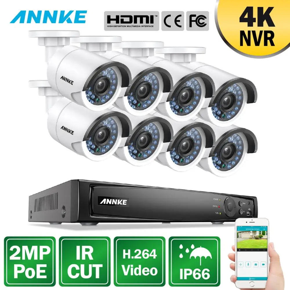 ANNKE 8CH 2MP POE видео система безопасности 4K NVR с 8 шт 4 мм 1080P Всепогодная ИК камера