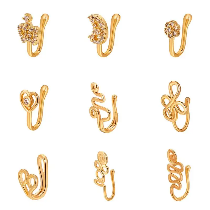 

1Piece Cooper Heart Clip On Nose Ring Star Fake Nose Piercing Clip On Cross Nose Clip Fake Jewelry Faux Piercing