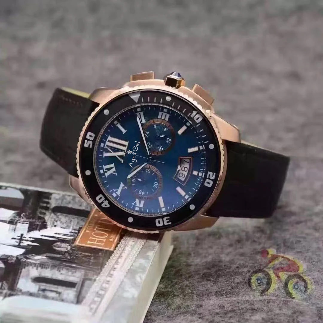 

Classic New Men Chronograph Stopwatch Stainless Steel Sapphire Blue Ceramic Rose Gold Leather Black White Watches Calendar