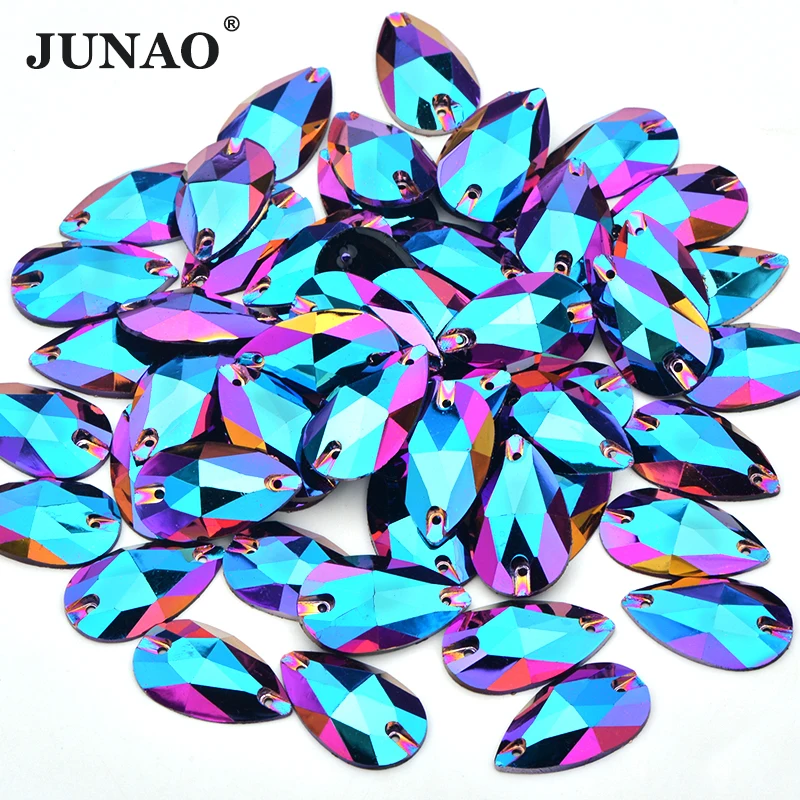 JUNAO, 17*28 мм, шитые большие хрустальные стразы AB, аппликация из смолы, стразы с плоской задней частью, камни для рукоделия