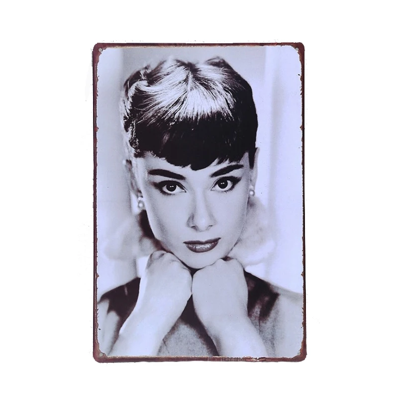 

1 pc Audrey Hepburn Hollywood Actress Beauty Tin Plate Sign wall plaques Man cave vintage Dropshipping metal Poster