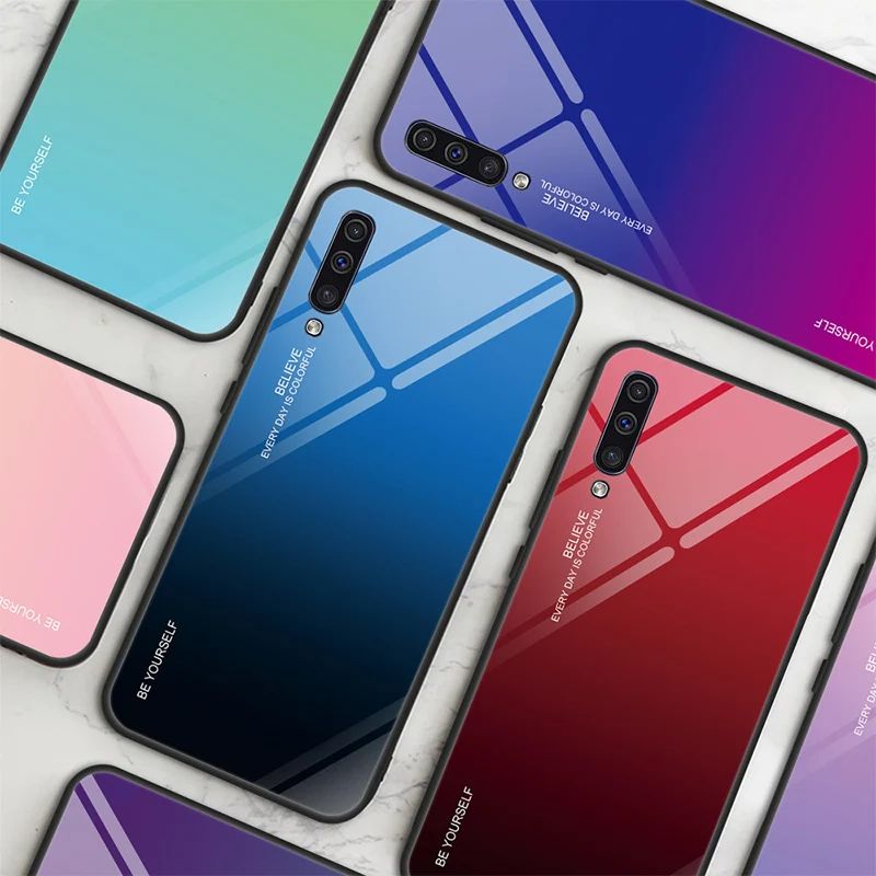 Чехол из закаленного стекла для Samsung Galaxy A50 A70 A40 A60 A30 A20 A10 чехол M40 M30 M20 M10 цветная