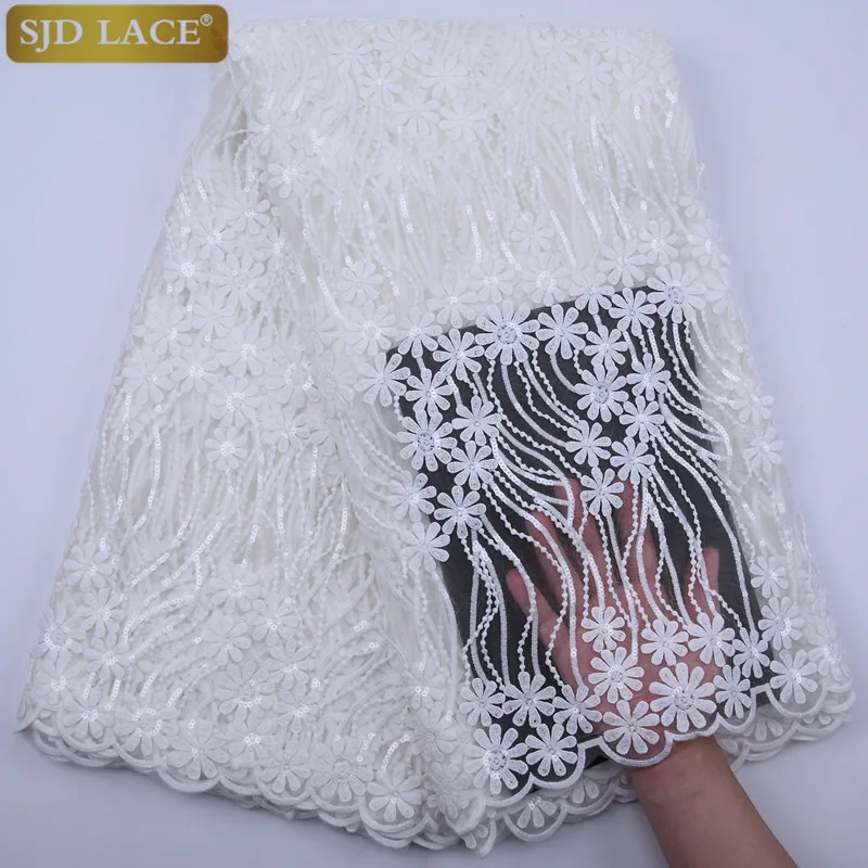 Кружевная зеленая африканская кружевная ткань SJD с плавающими цветами и