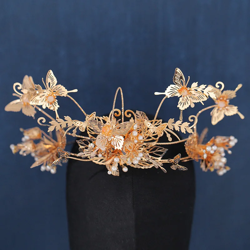 Шикарные китайские шпильки для волос ручной работы с жемчугом и золотой бабочкой