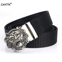 cantik unique design lion head automatic buckle canvas belt quality nylon material belts men accessories freeshipping cbca305