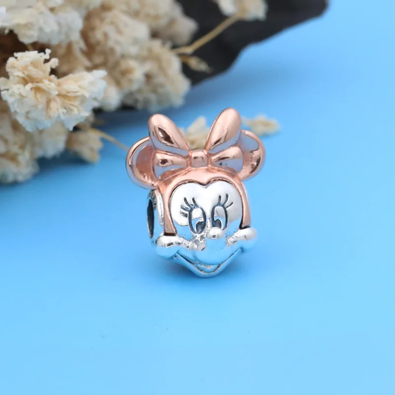 Rose Minnie Серебряные бусины 925 пробы кристалл Микки Минни безопасная цепь Шарм Подходит Пандора браслет DIY женские ювелирные изделия - Цвет: Rose Minnie