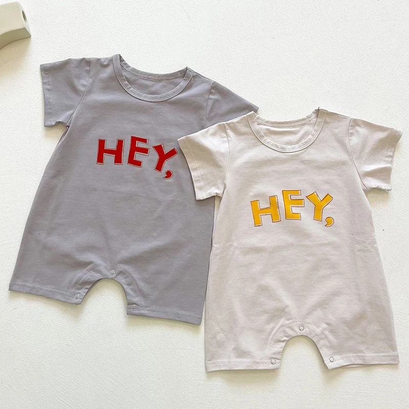 

Korean Style Infant Baby Boys Girls Jumpsuit Short Sleeve Cotton Letter Summer Baby Girl Clothes Toddler Baby Girl Boys Romper