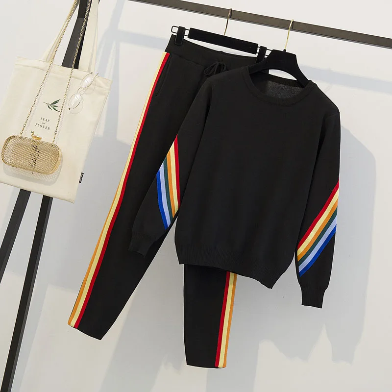 5XL new autumn and winter 2019 women's fashion fat sister loose knit two-piece suit sports leisure |