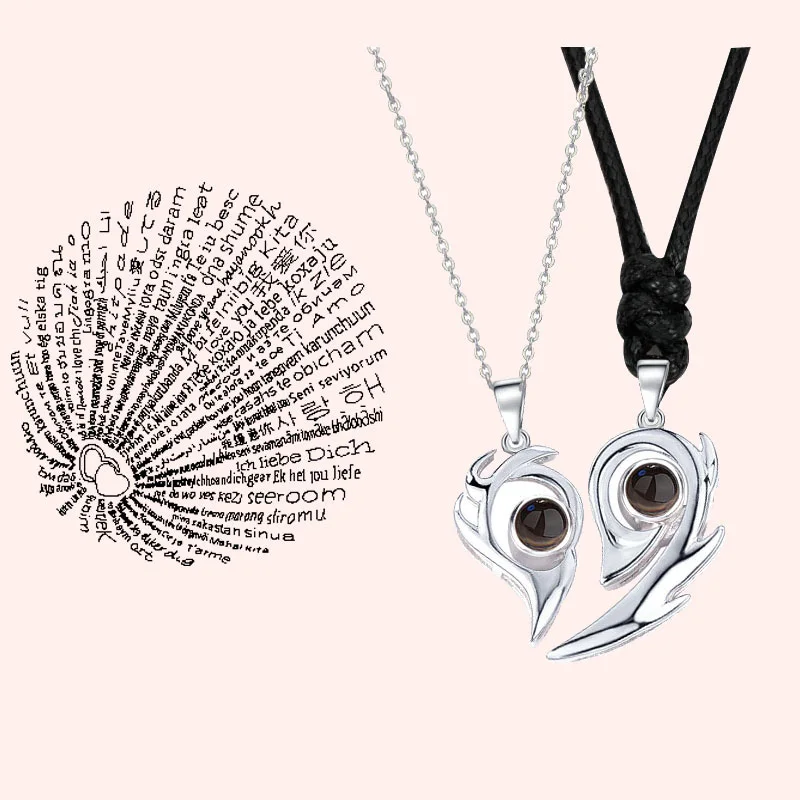 

Projection Necklaces for Couple Heart Matching Necklace I Love You in 100 Languages