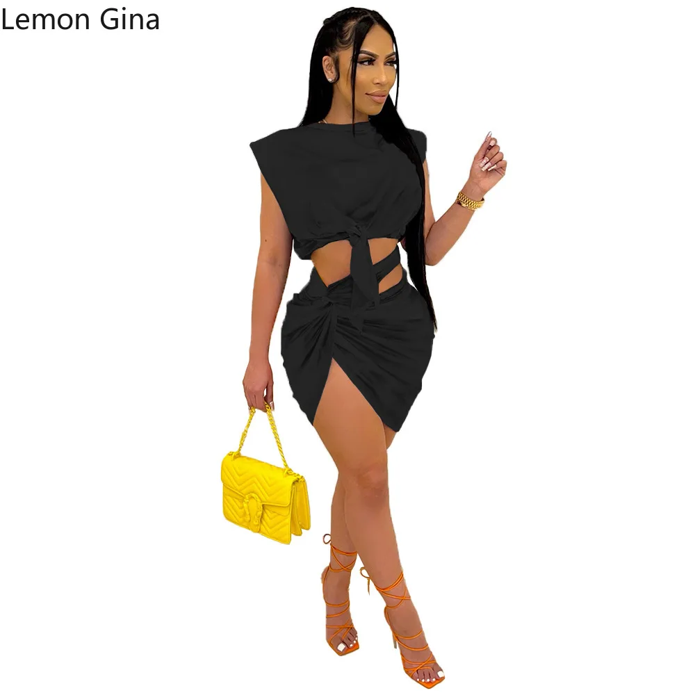 Однотонное ажурное Плиссированное Клубное платье Lemon Gina на завязках комплект из 2