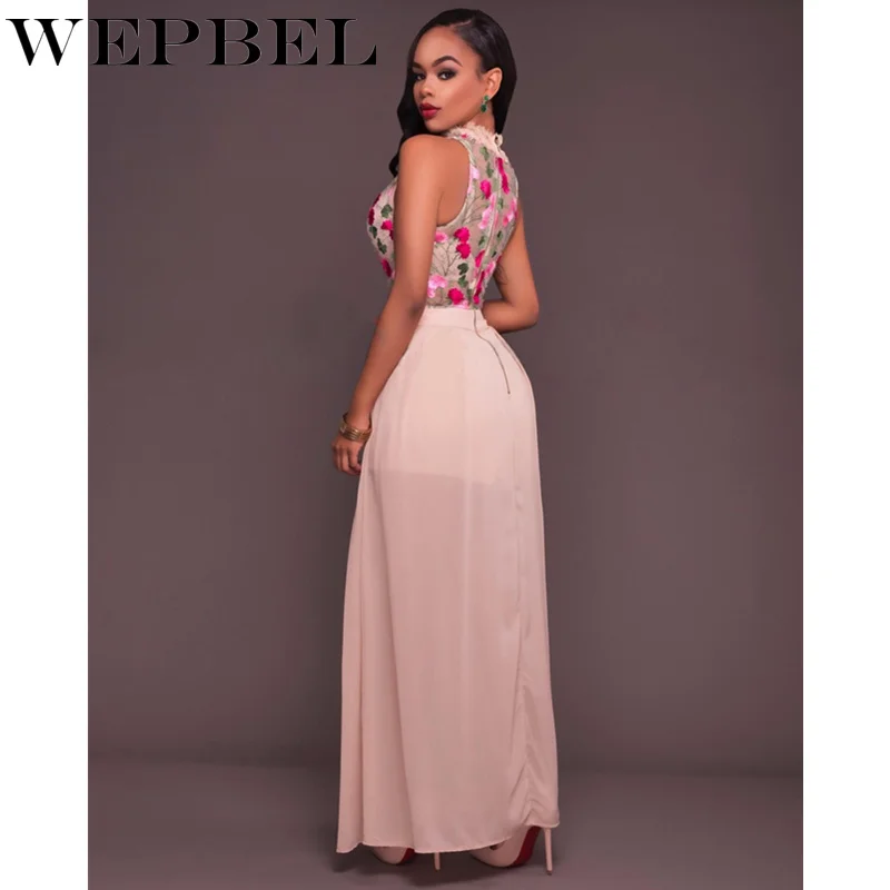 

WEPBEL Women Elegant Sleeveless Lace Mesh Patchwork Playsuit Casual Ladies Sexy See Through Print Jumpsuit Romper