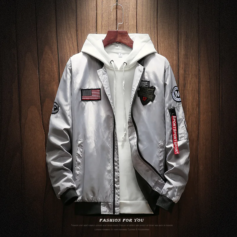 2019 Men Zipper Bomber Jackets Baseball Coats Mens winter military jackets Air Force Jacket Ma-1 Flight Size 4XL | Мужская одежда