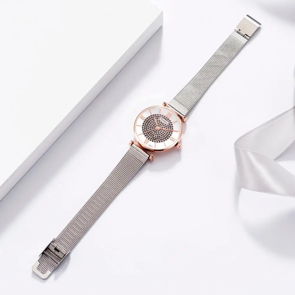 Женские часы с серебристыми кристаллами женский браслет роскошный циферблат из