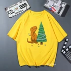 Футболка женскаяМужская однотонная с забавным принтом в виде динозавра и рождественской елки