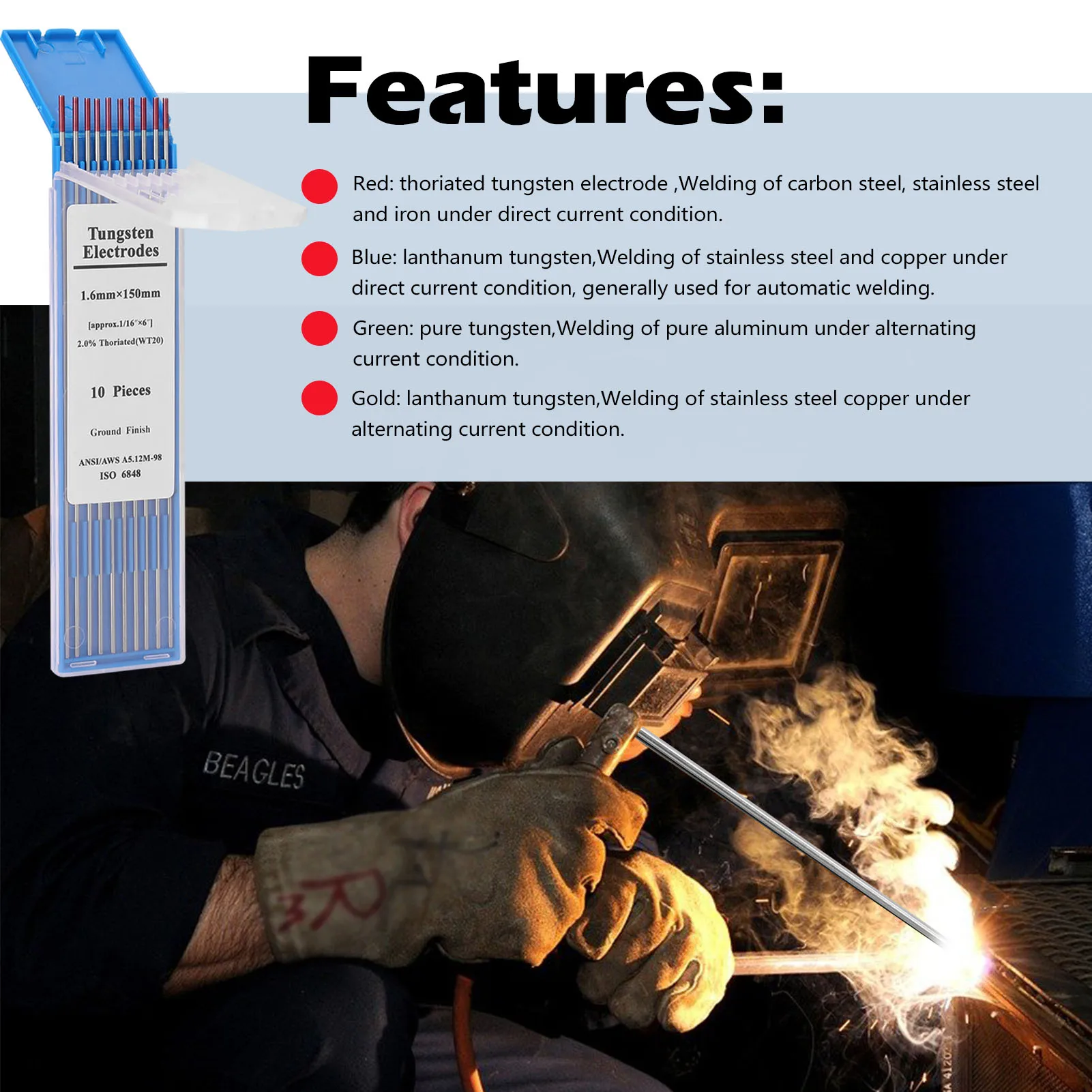 10 штук в упаковке профессиональная Вольфрам электроды TIG сварочные 150 мм * 1 6/2 4mm