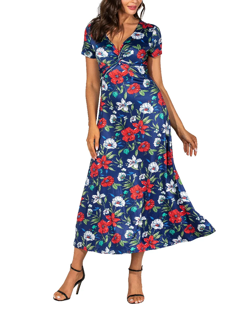 

Women's Printed Dress Cross Long Dress