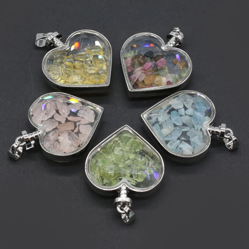 Подвеска из натурального камня в форме сердца прозрачная бутылочка желаний