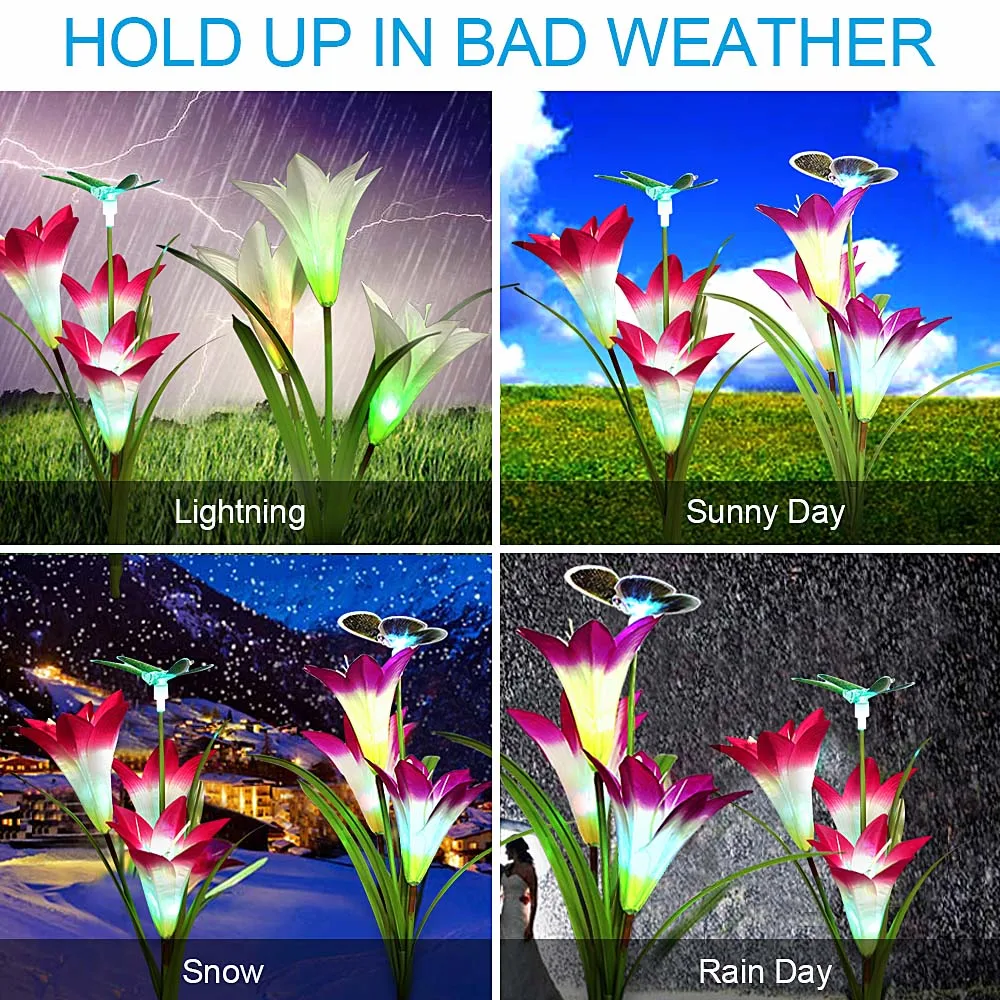 

Outdoor Solar Lights Waterproof 7 Colors Changeable Lily Flower LED Lamps For Christmas Party Wedding Exterior Garden Decoration