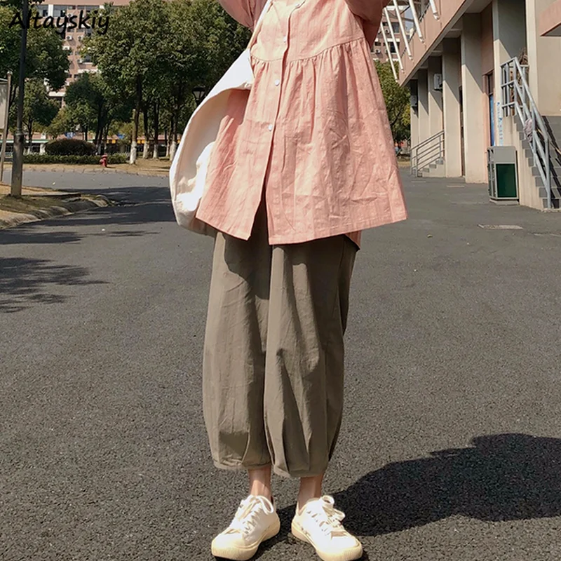 

Брюки женские повседневные однотонные мешковатые, уличная одежда в Корейском стиле для студентов, удобные простые Стильные мягкие модные в...