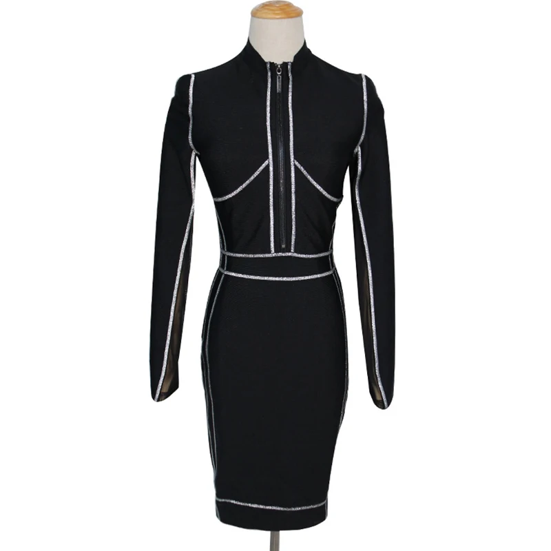 Черное облегающее платье с длинным рукавом и высокой талией|Женские платья| |