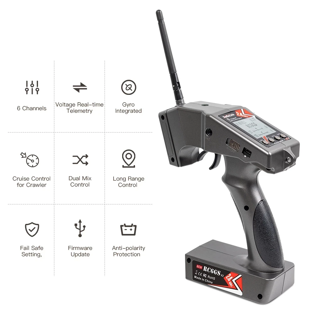 

Радиопередатчик Radiolink RC6GS V2, 2,4G, 6 каналов, с R7FG приемником, гироскопом, Телеметрия, пульт дистанционного управления для радиоуправляемой маш...