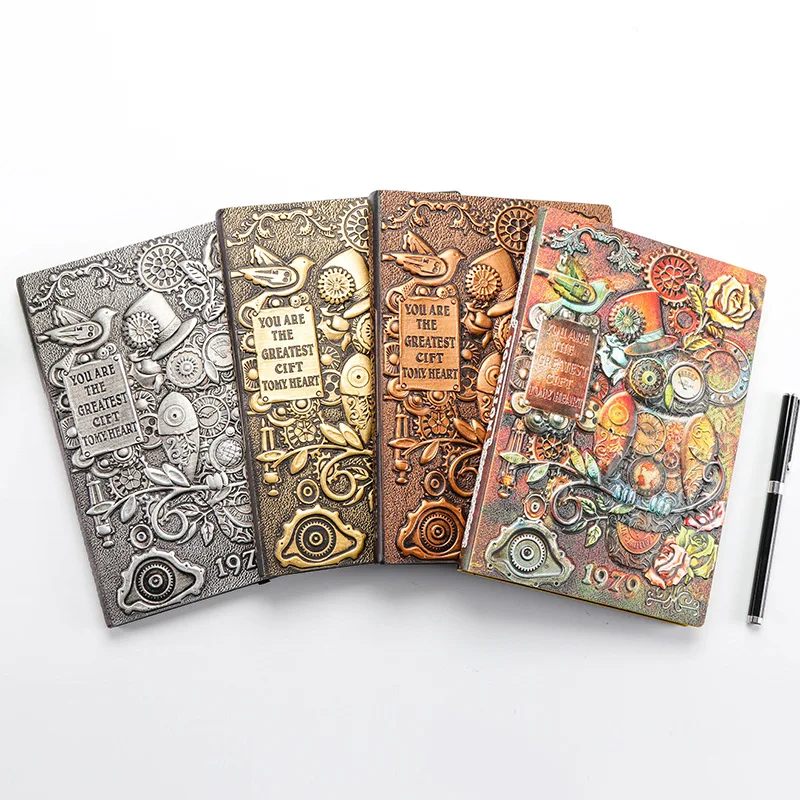 Retro Colored Relief Notebook A5 Leather Hard Cover Diary 100Pages Ruled OWL Fashion Notepad Planner Gift Collection | Канцтовары для
