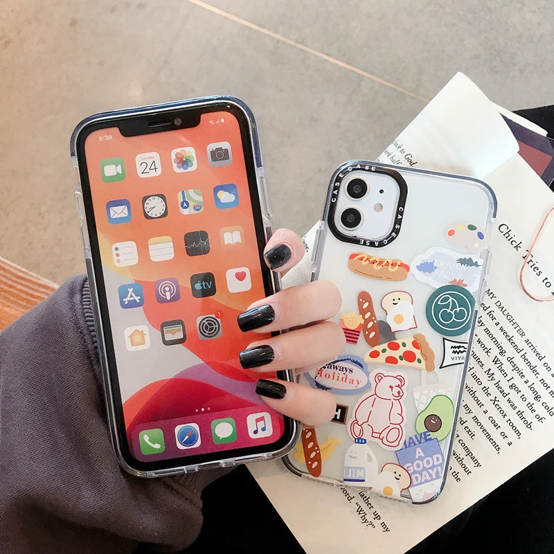 Korea Cake Food Drink Colorful Protector Phone Case for iPhone 11 Pro XS Max XR X 7 8 Plus Soft TPU Transparent Back Cover |