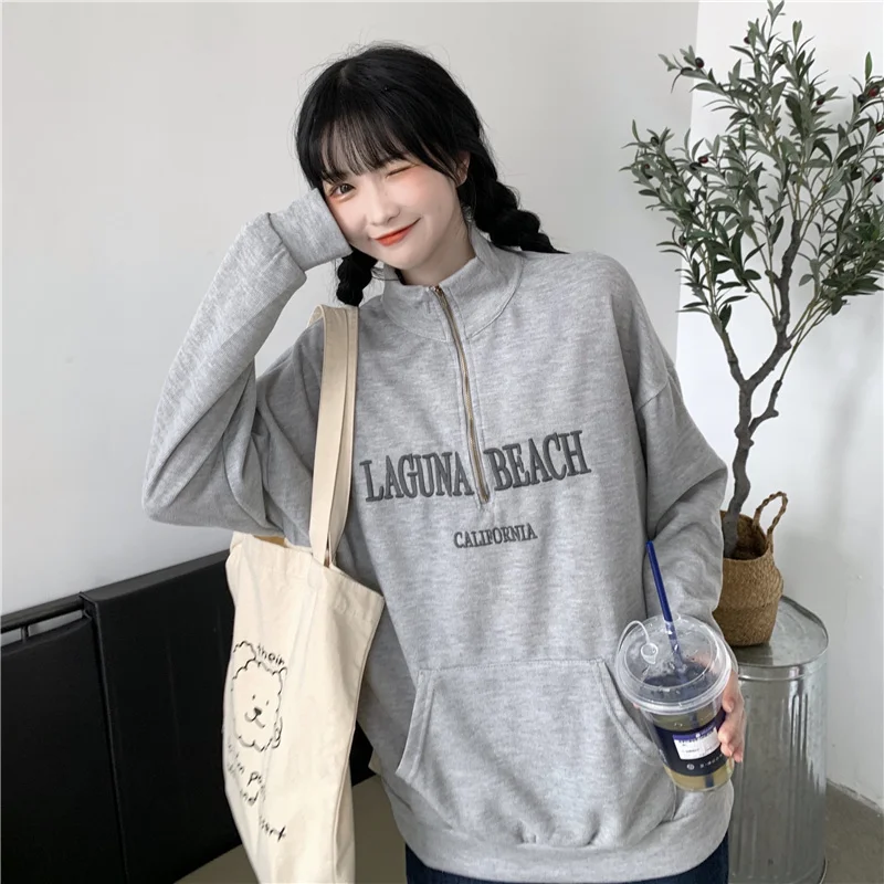 Уличная Хип-хоп толстовка с ложным воротником Женская свободная модная