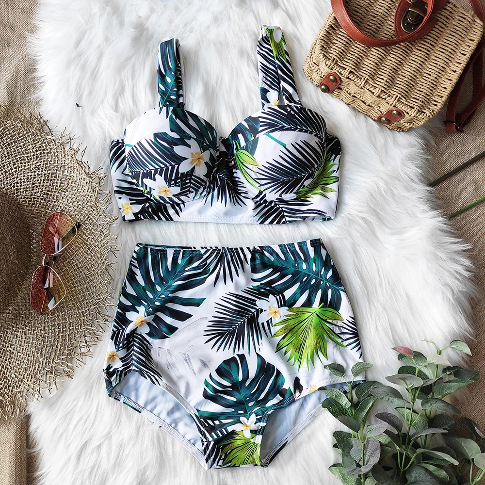 

2021 new High Waist Bikini Push Up Bikini Set Print Plus Size Swimwear Women Wrap Sexy Swimsuit