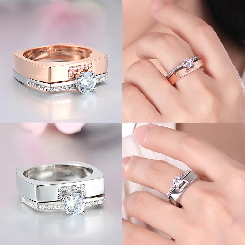 

Milangirl Luxury Female two color white Zircon Ring Set Crystal Bridal Ring Wedding Jewelry Promise Engagement Rings For Women