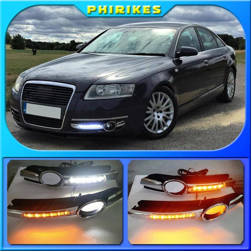 2pcs LED DRL For AUDI A6 C6 2005 2006 2007 2008 Car LED DRL Daytime Running Light Fog Lamp Grille And Waterproof Wire Of Harness