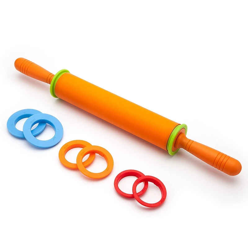 

Non-Stick Silicone Rolling Pin Dough Roller with Adjustable Thickness Rings with 2mm 3mm 6mm and 10mm Adjustable Rings