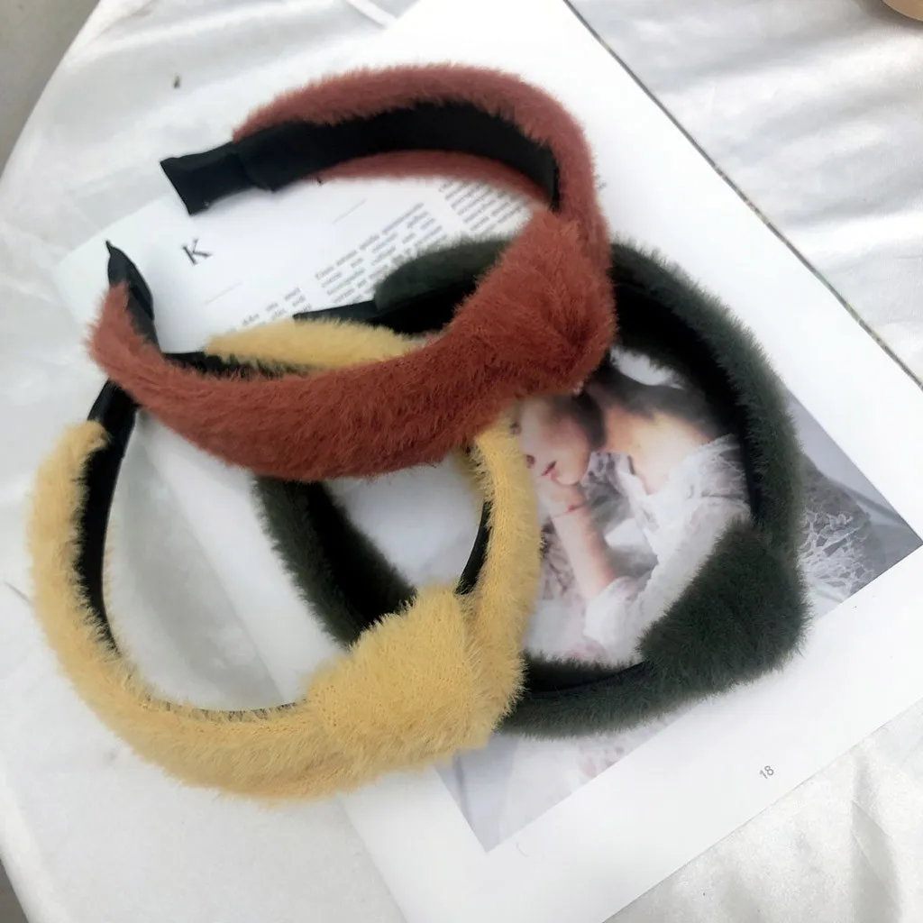 Модная повязка для волос с бантиком Женская на голову простая одноцветная Милая