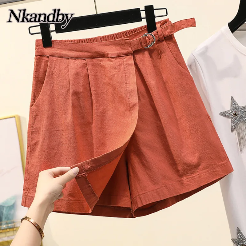 

FAKUNTN Nkandby Wide Leg Shorts Skirts Women Summer Cotton Linen Elastic High Wiast Oversized Loose Korean Thin A-line Shorts