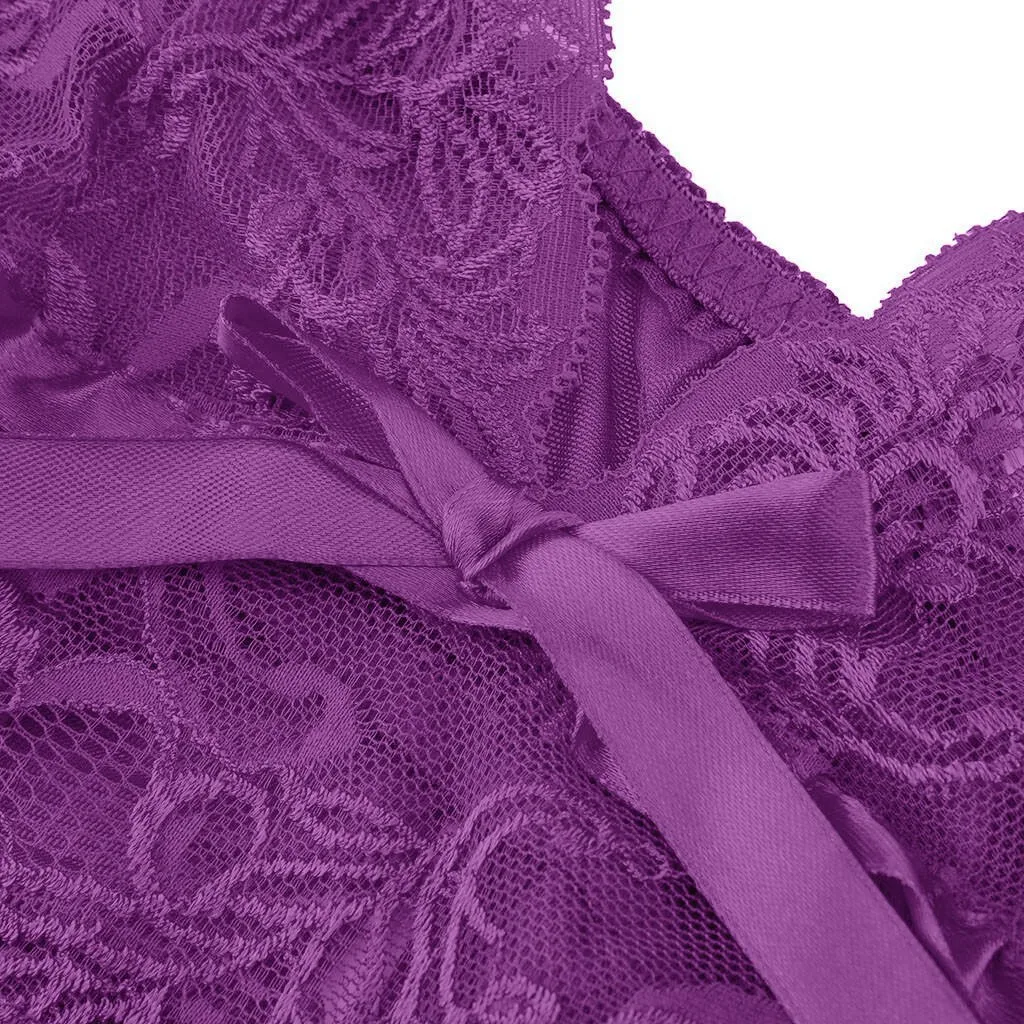 

Sexy Mesh Underwear Split Fork Women Pajamas robe sets Nightdress Lingerie Lace Sleepwear h5