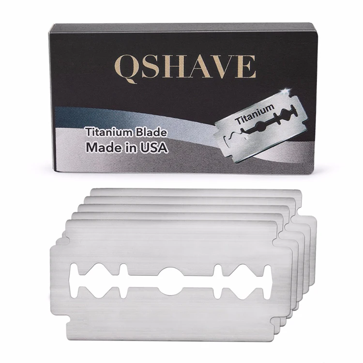 Qshave двухстороннее безопасное бритвенное лезвие, прямое бритвенное лезвие, титановое лезвие, классическое безопасное бритвенное лезвие, Сделано в США, 10 лезвий