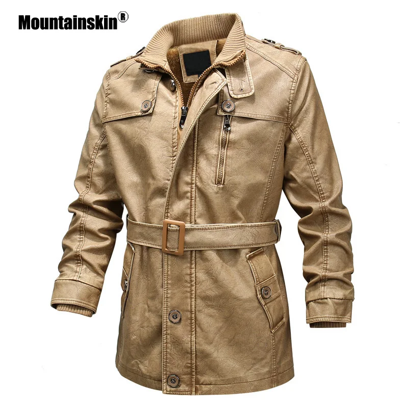 Mountainskin Мужская зимняя кожаная куртка длинная стильная мотоциклетная из