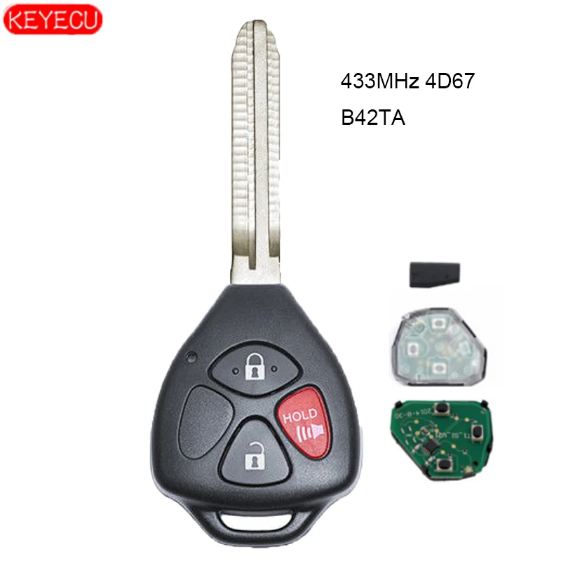 Дистанционный ключ KEYECU с 3 кнопками чип 433 МГц 4D67 для Toyota Hilux 2005 2008 (MDL B42TA)|chip 4d67|chip