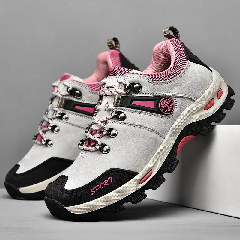 Outdoor Genuine Leather Trekking Shoes Women Couple Hiking Shoes Men Waterproof Non Slip Protect Toe Lovers Camping Men's Shoes