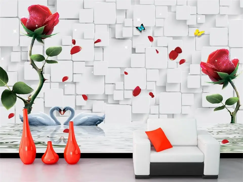 

custom 3d photo wallpaper living room bed room kids room mural Water flower Swan 3d picture sofa backdrop wallpaper for wall 3d