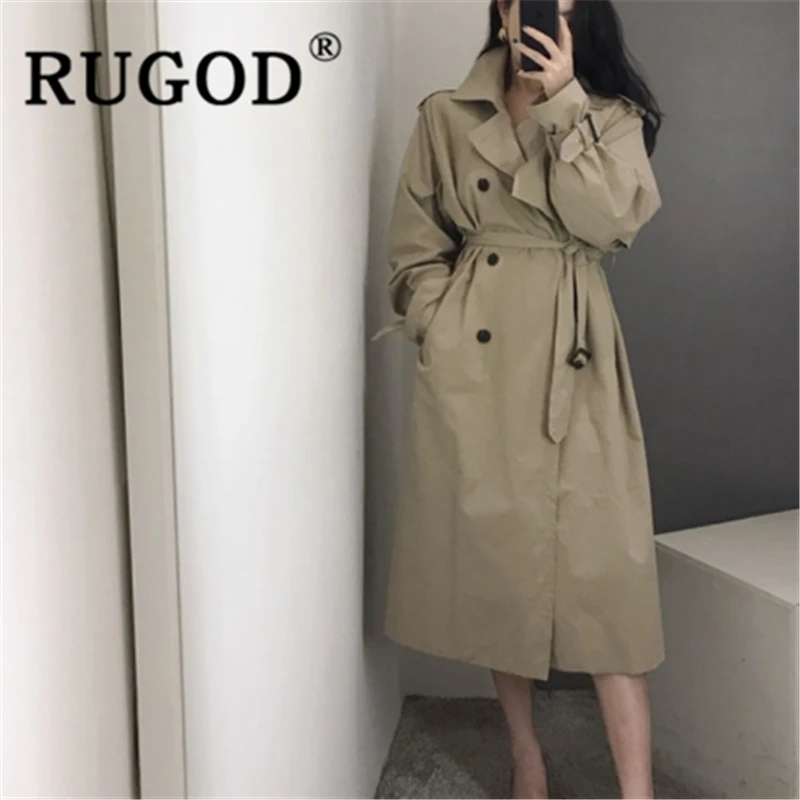 Женская ветровка с поясом RUGOD однотонная приталенная куртка отложным воротником