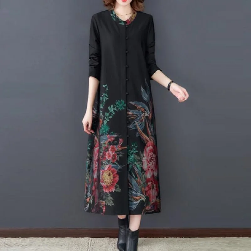 

Trench Coat Women 2020 Spring Autumn Vintage Print Plus Size Cardigan Long Coat Chinese National Style Trench Outerwear AA5541