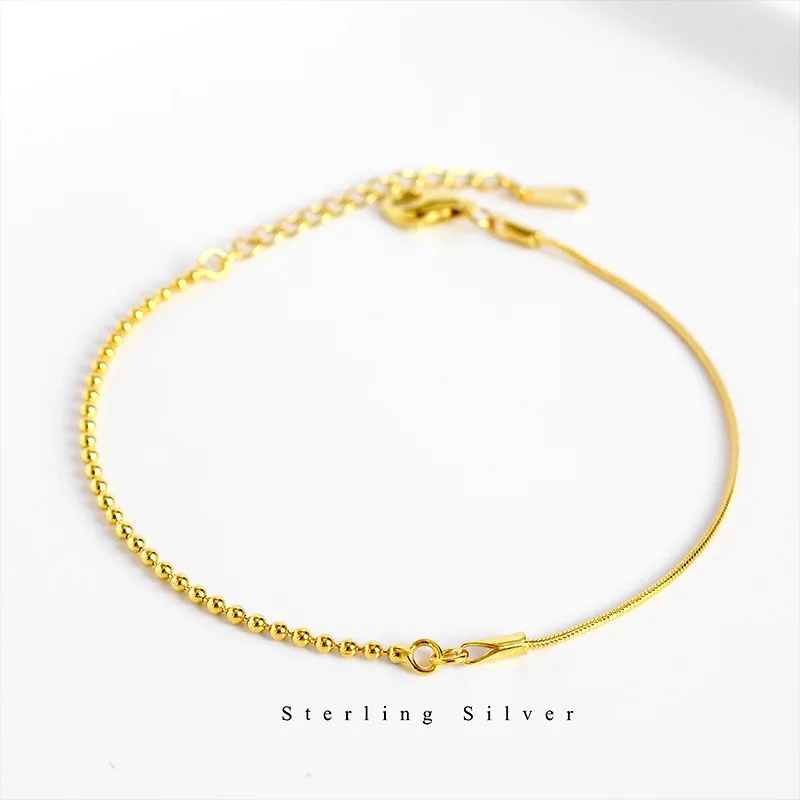 

Leouerry Asymmetric Chain Bracelets Simple Snake Bone Chain Round Bead Stitching Bracelets for Women Silver 925 Sterling Jewelry