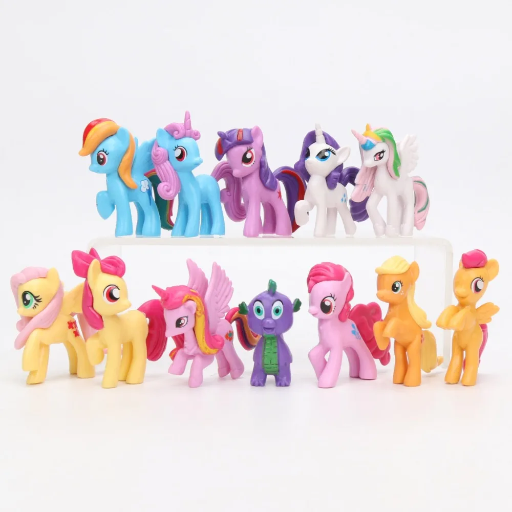 12 шт. игрушки My Little Pony Радуга Единорог мини лошадь ПВХ Фигурки сверкать драконы