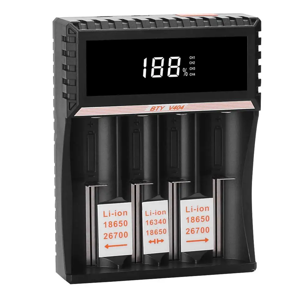 BTY V404 4 лота смарт зарядное устройство для Li ion/IMR/INR/ICR/LiFePO4 10340 26500 26650 CR143 2 литиевая