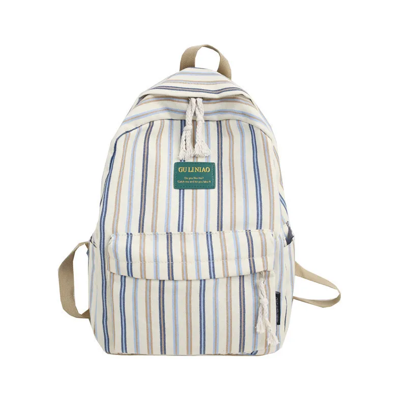 

Female Canvas Backpack Student Women School Bag Girl Striped Cute Backpacks Kawaii Streak Ladies Harajuku Bag Book Teenage